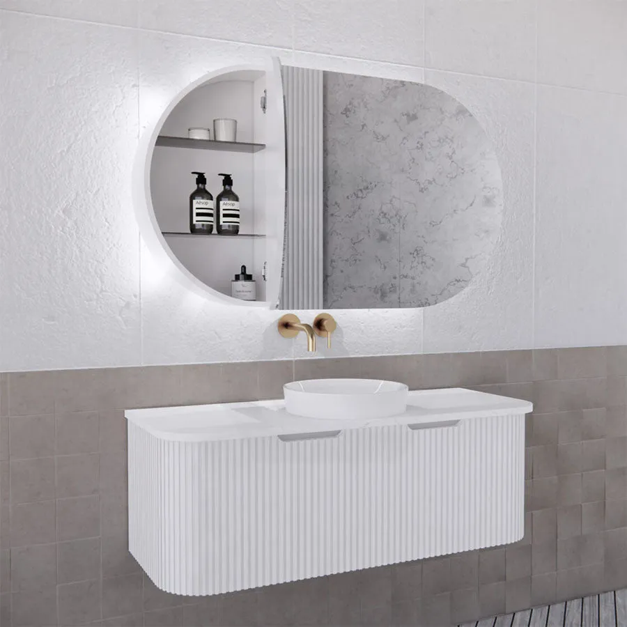 1200x700x150mm Oval LED Backlit Pencil Edge Mirror Cabinet Matt White