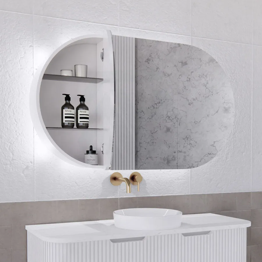 1200x700x150mm Oval LED Backlit Pencil Edge Mirror Cabinet Matt White