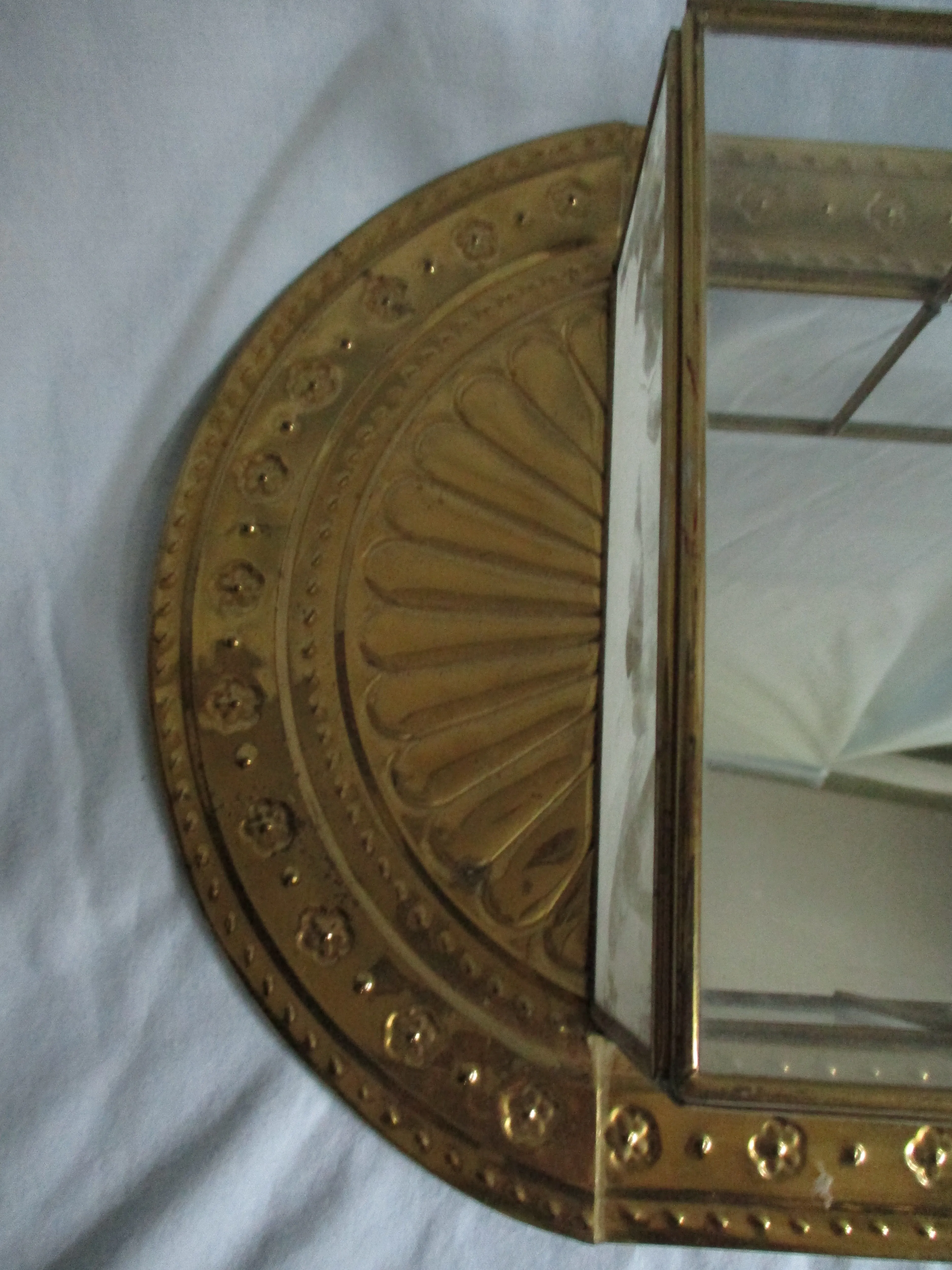 16" Mexico Tin SHADOW BOX MIRROR Cabinet Hammered Metal Wall Hanging Ethnic Art