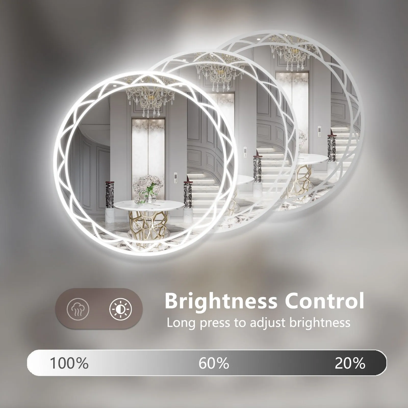36" Round LED Bathroom Mirror with Adjustable Color Temperatures and Anti-Fog Functionality