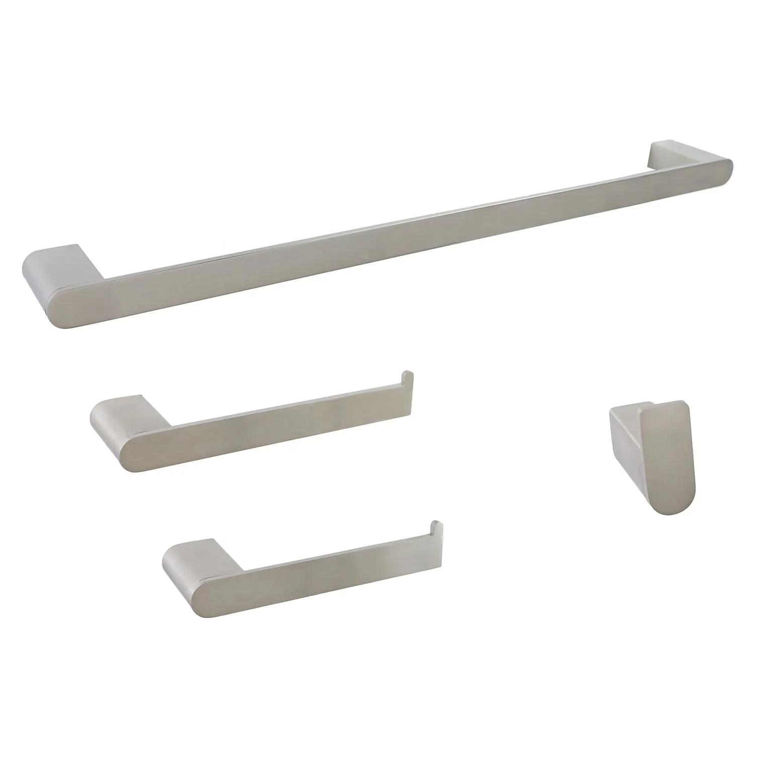 4 Piece NOVA Bathroom Accessory in BRUSHED NICKEL (23" Towel Bar, Tower Ring, Toilet paper holder, Robe Hook)