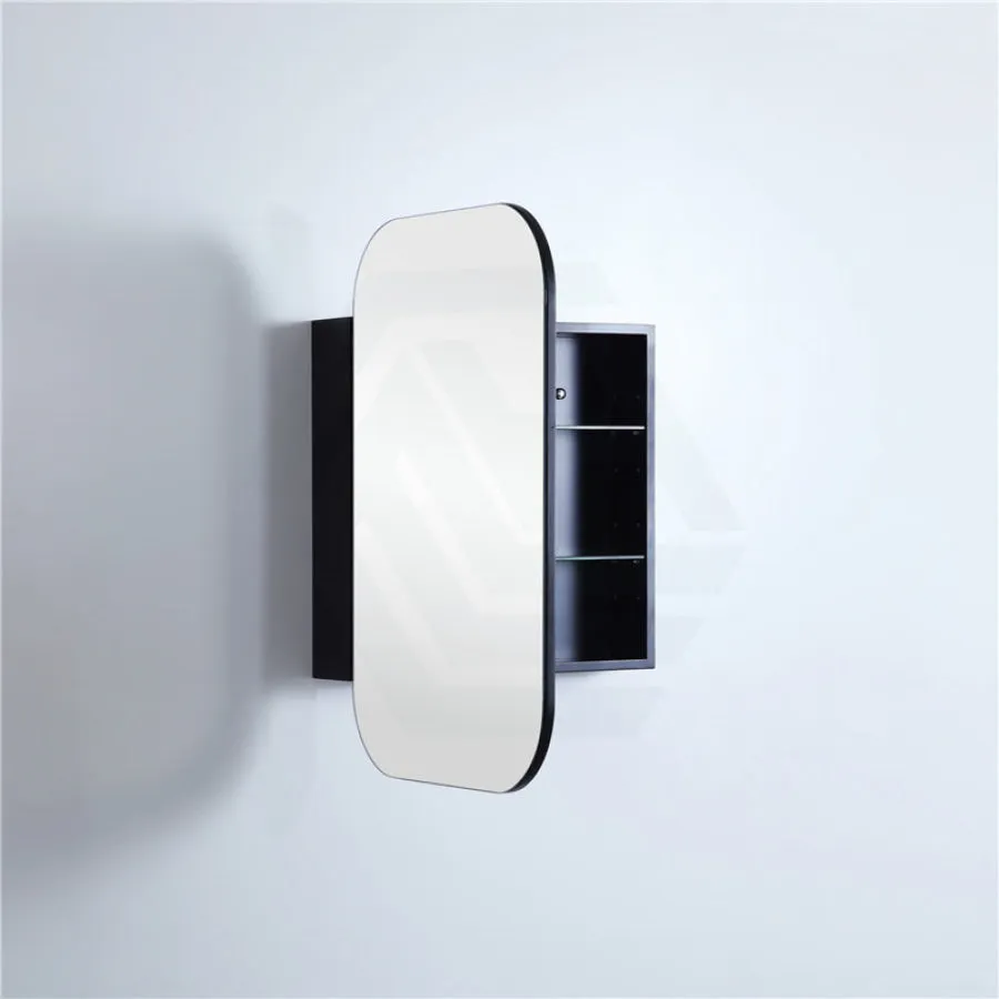 400mm / 600mm Matt Black PVC Shaving Cabinet Pencil Mirror Wall Hung for Bathroom