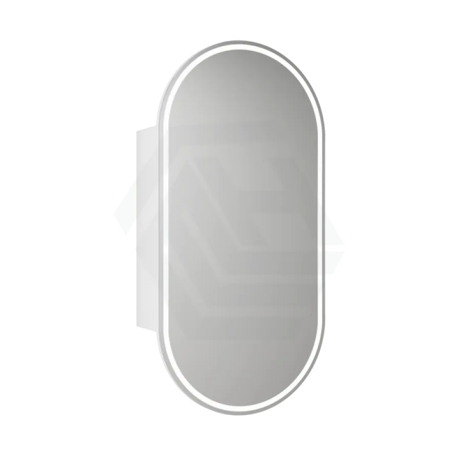 450x900mm Beau Monde LED Mirror Oval Shaving Cabinet Matt White Finish Frameless Touchless Sensor Frontlit