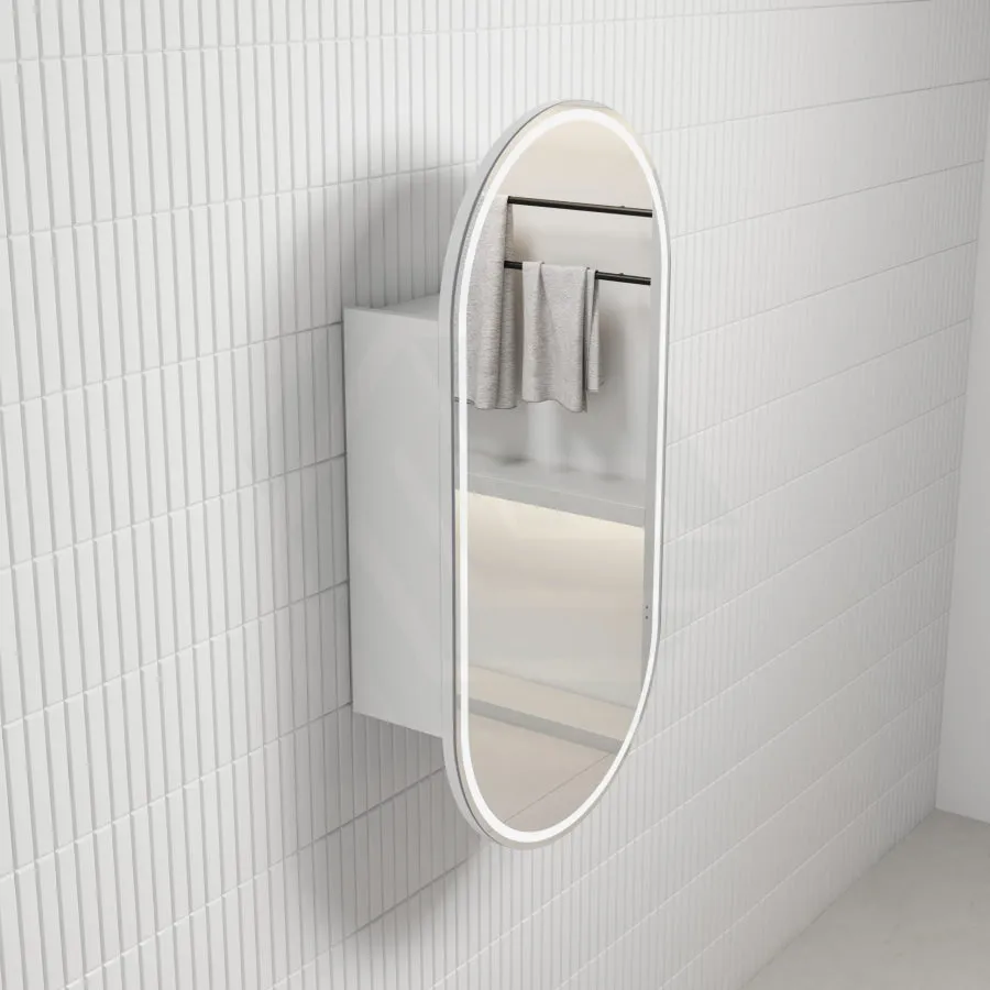 450x900mm Beau Monde LED Mirror Oval Shaving Cabinet Matt White Finish Frameless Touchless Sensor Frontlit