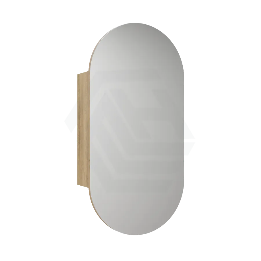 450x900mm Beau Monde Wall Hung Oval Pill-Shaped Shaving Mirror Cabinet Carita Finish for Bathroom
