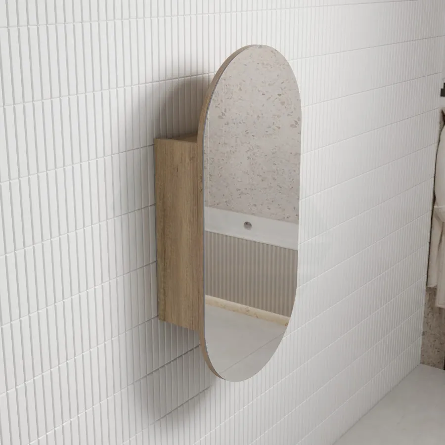 450x900mm Beau Monde Wall Hung Oval Pill-Shaped Shaving Mirror Cabinet Carita Finish for Bathroom