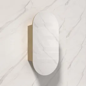 450x900mm Beau Monde Wall Hung Oval Pill-Shaped Shaving Mirror Cabinet Carita Finish for Bathroom