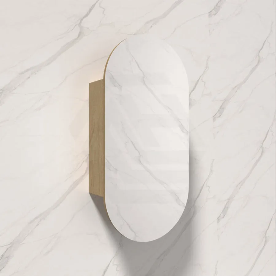 450x900mm Beau Monde Wall Hung Oval Pill-Shaped Shaving Mirror Cabinet Carita Finish for Bathroom