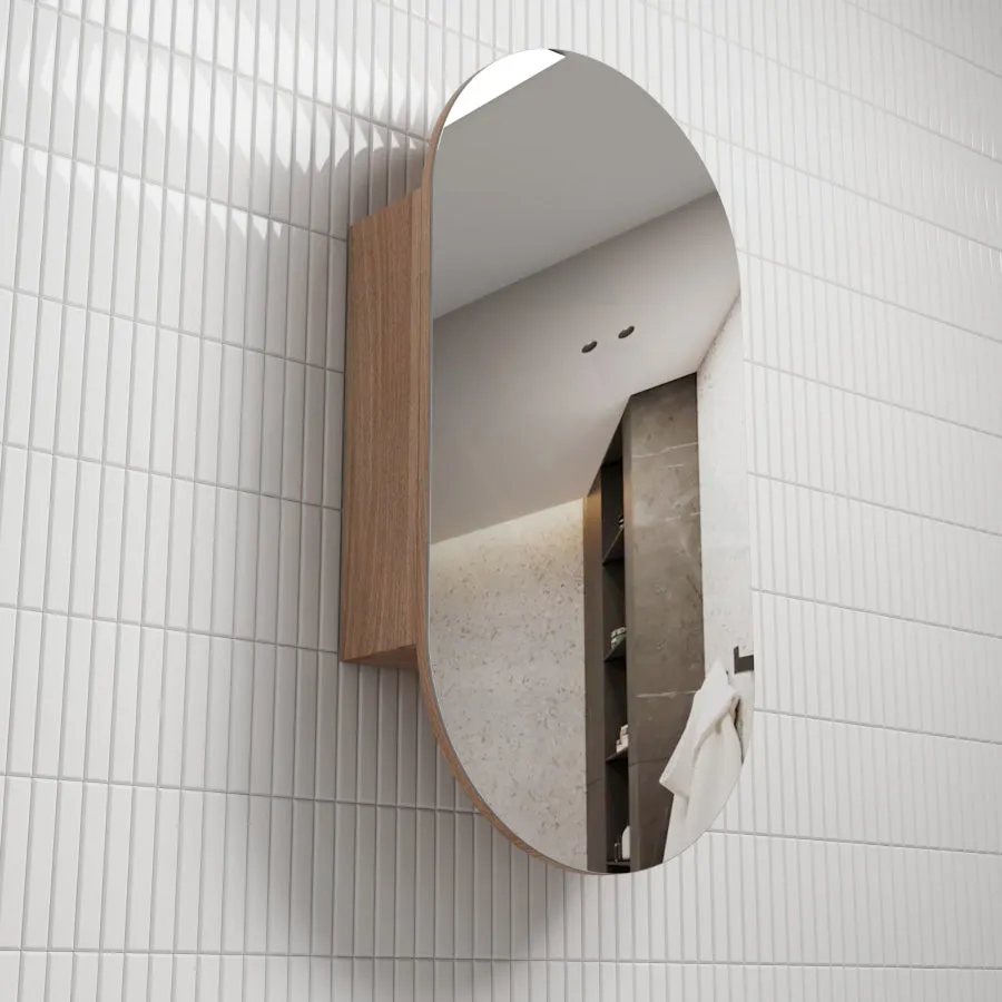 450x900mm Beau Monde Wall Hung Oval Pill-Shaped Shaving Mirror Cabinet Mia Finish for Bathroom