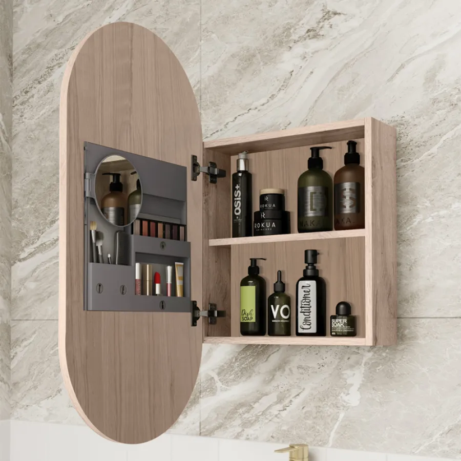 450x900mm Beau Monde Wall Hung Oval Pill-Shaped Shaving Mirror Cabinet Mia Finish for Bathroom