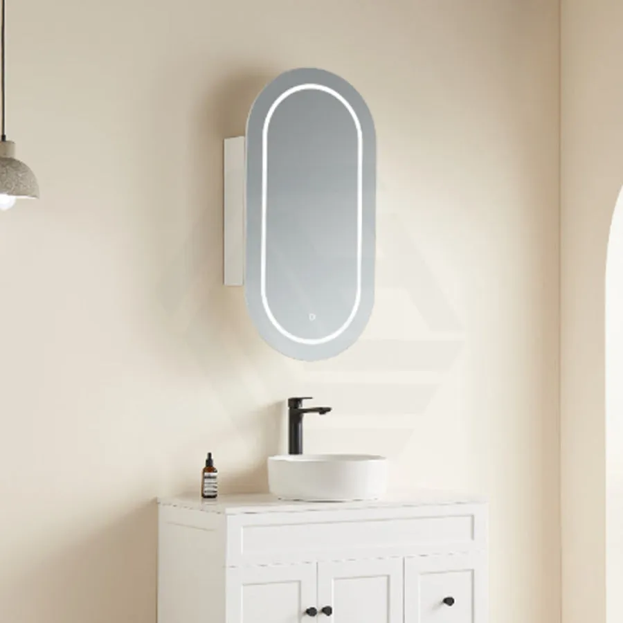 450x900x150mm Ceto Olivia Matt White Oval LED Shaving Cabinet Frontlit