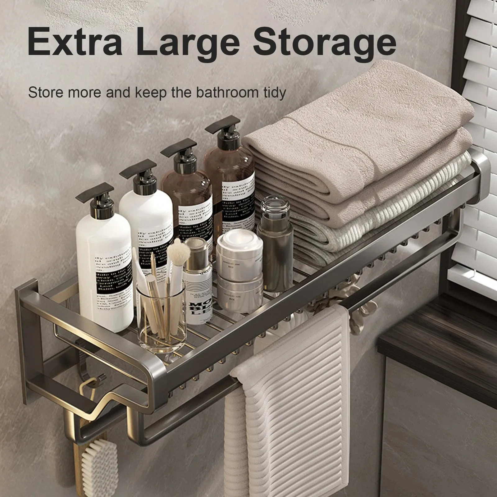 Bathroom Towel Holder Towel Rack Grey Folding Holder With Hook