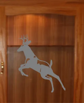 Buck Deer Jumping Etched Glass Vinyl Gun Cabinet Sliding