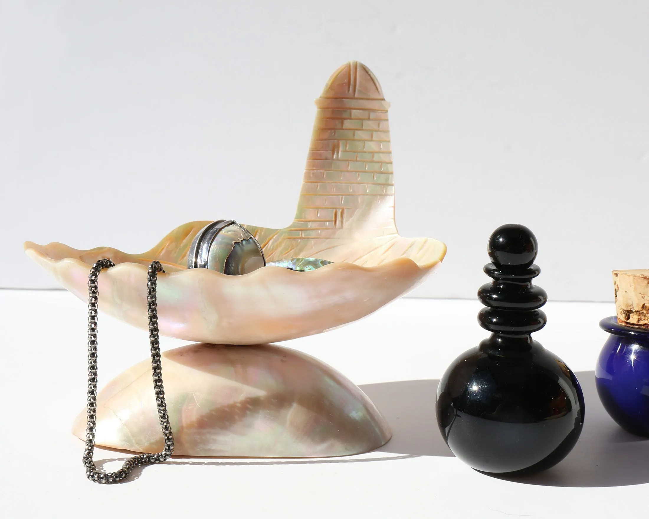 Carved Mother of Pearl Lighthouse Vanity Dish