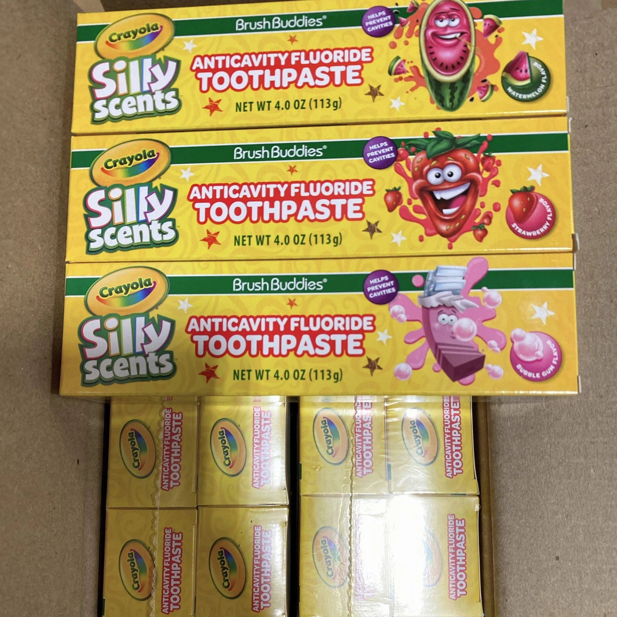 Crayola Silly Scents BrushBuddies Anticavity Fluoride Toothpaste 4.0OZ (48 Pcs Lot)