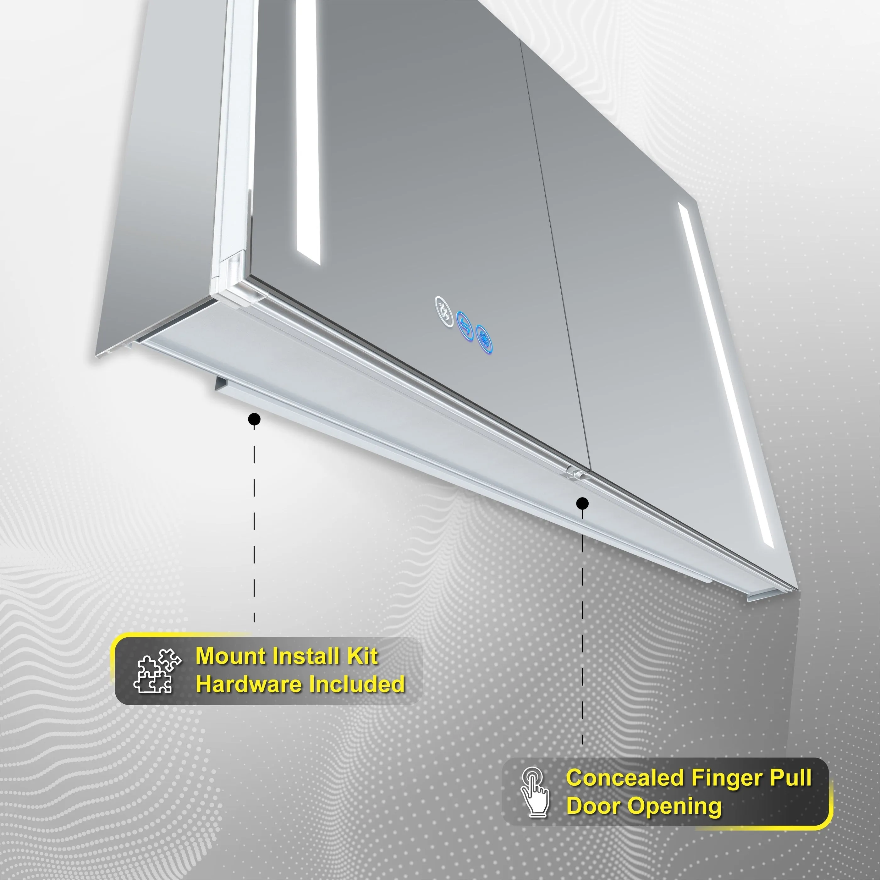 DECADOM LED Mirror Medicine Cabinet Recessed or Surface, Defogger, Dimmer, Clock, Room Temp Display, Makeup Mirror 3X, Outlets & USBs AURA 48x30