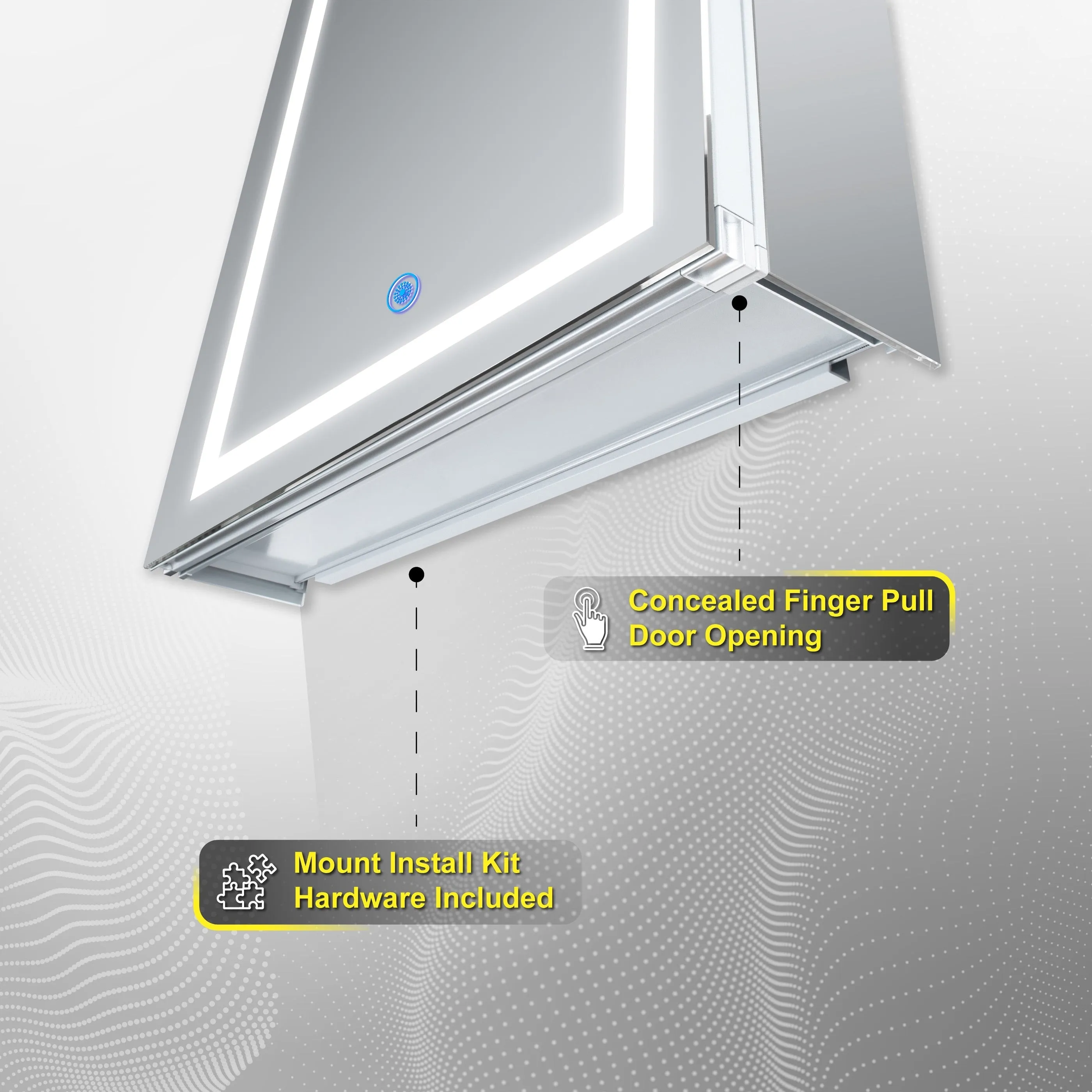DECADOM LED Mirror Medicine Cabinet Recessed or Surface, Dimmer, Clock, Room Temp Display, Dual Outlets Duna 24x32L