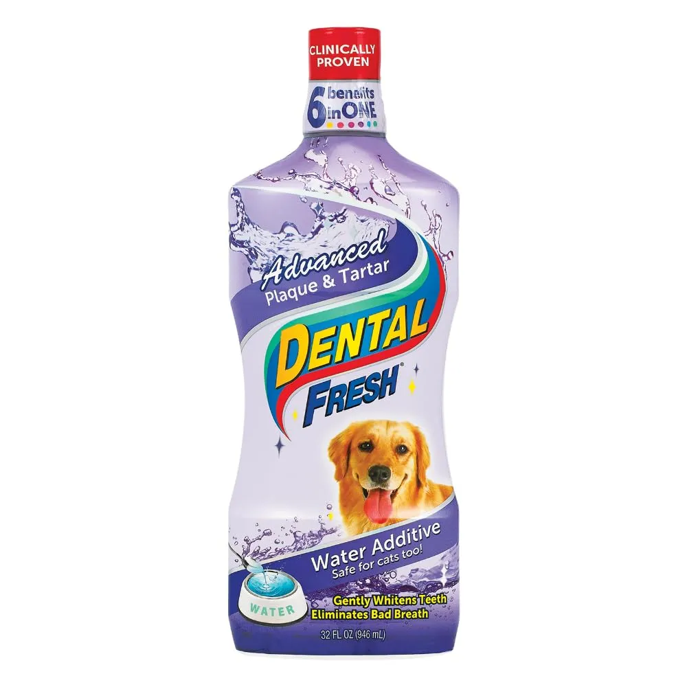 Dental Fresh Advanced Plaque and Tartar Water Additive, 32oz  Dog Teeth Cleaning Formula to Freshen Breath and Improve Cat & Dog Dental Care