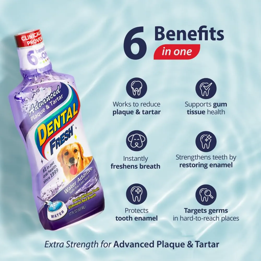 Dental Fresh Advanced Plaque and Tartar Water Additive, 32oz  Dog Teeth Cleaning Formula to Freshen Breath and Improve Cat & Dog Dental Care