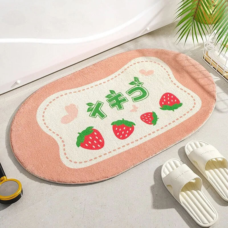 Enchanting Petal Paradise: Kawaii Floral Oval Bathroom Mat