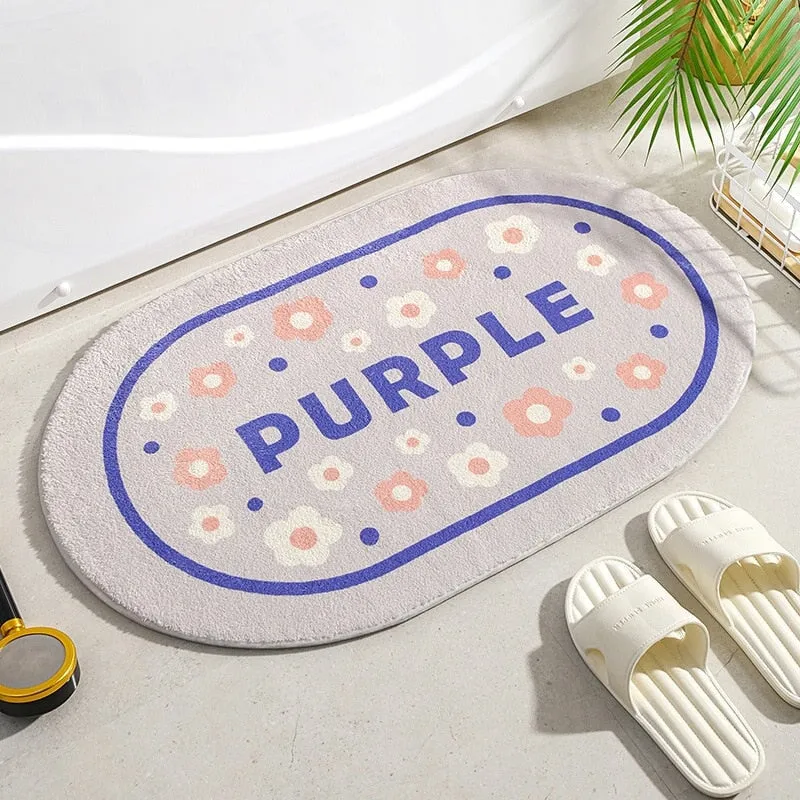 Enchanting Petal Paradise: Kawaii Floral Oval Bathroom Mat