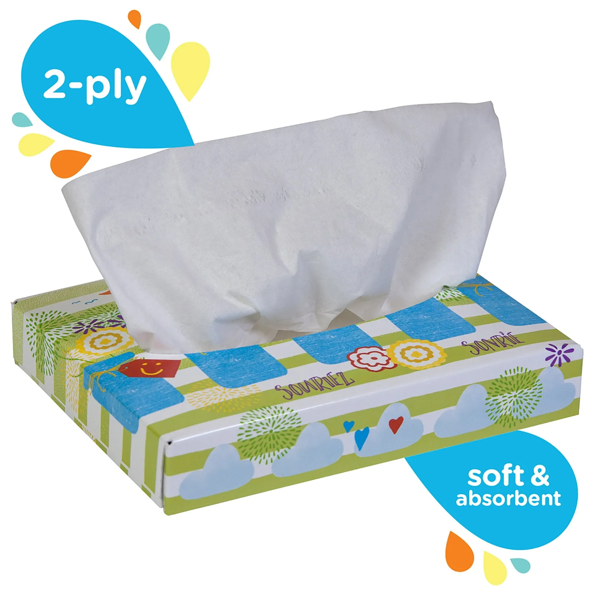 Kleenex Junior Facial Tissue, 2-Ply, Flat Box, White