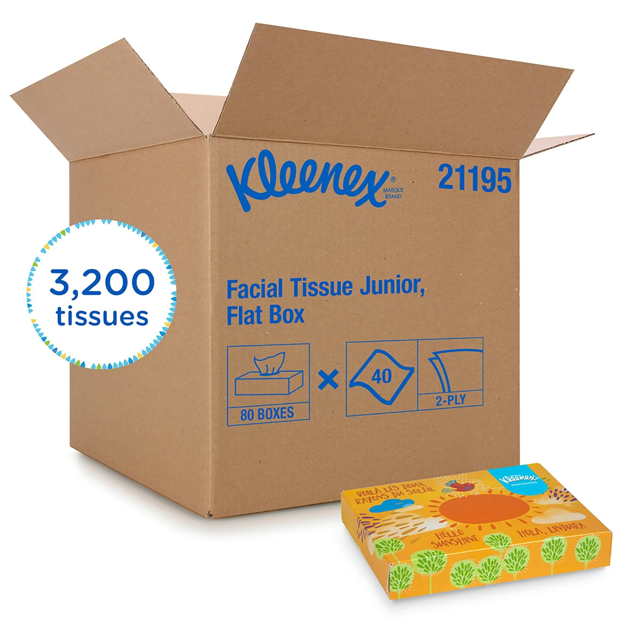 Kleenex Junior Facial Tissue, 2-Ply, Flat Box, White