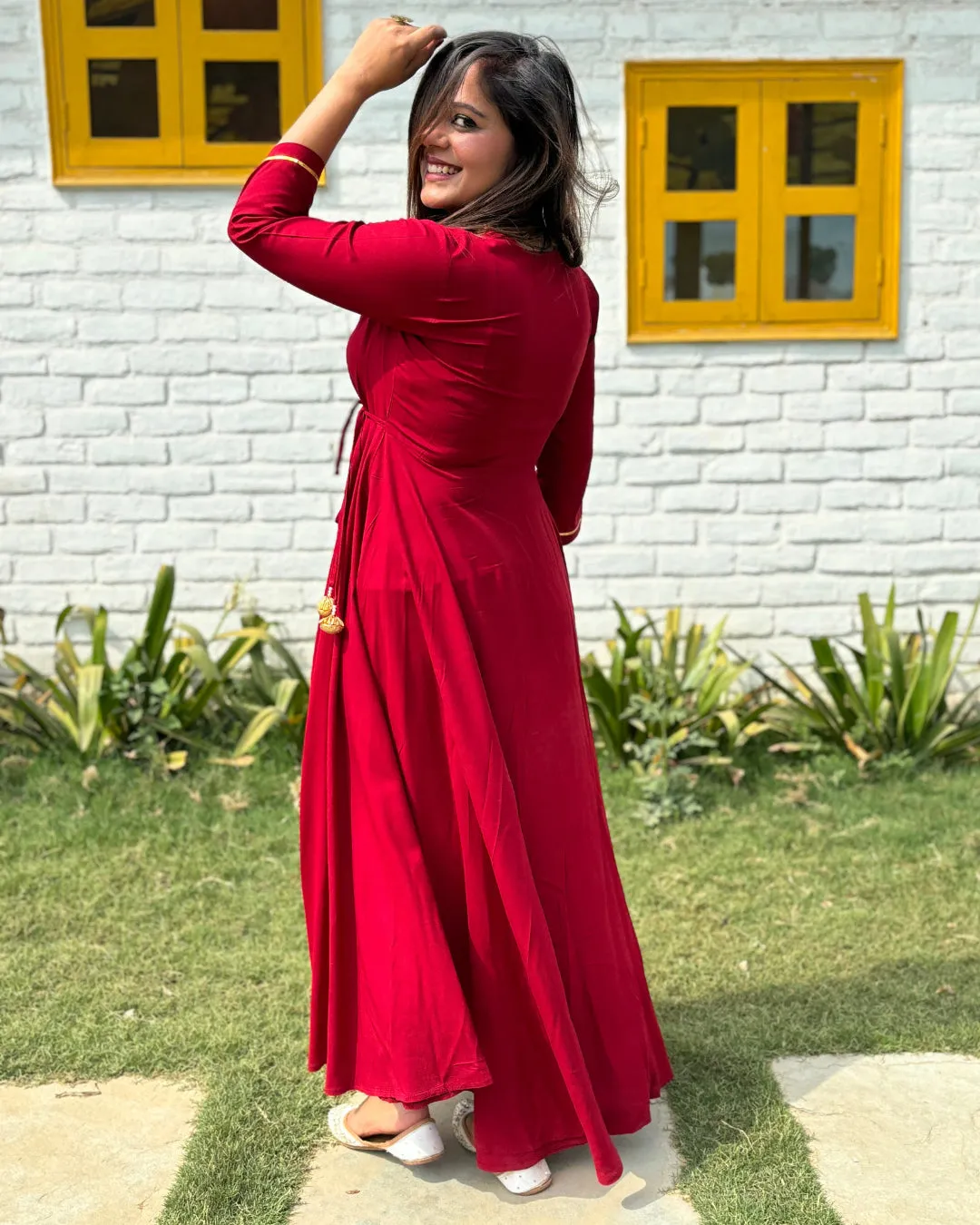 Maroon Angrakhaa Gheredaar Kurta