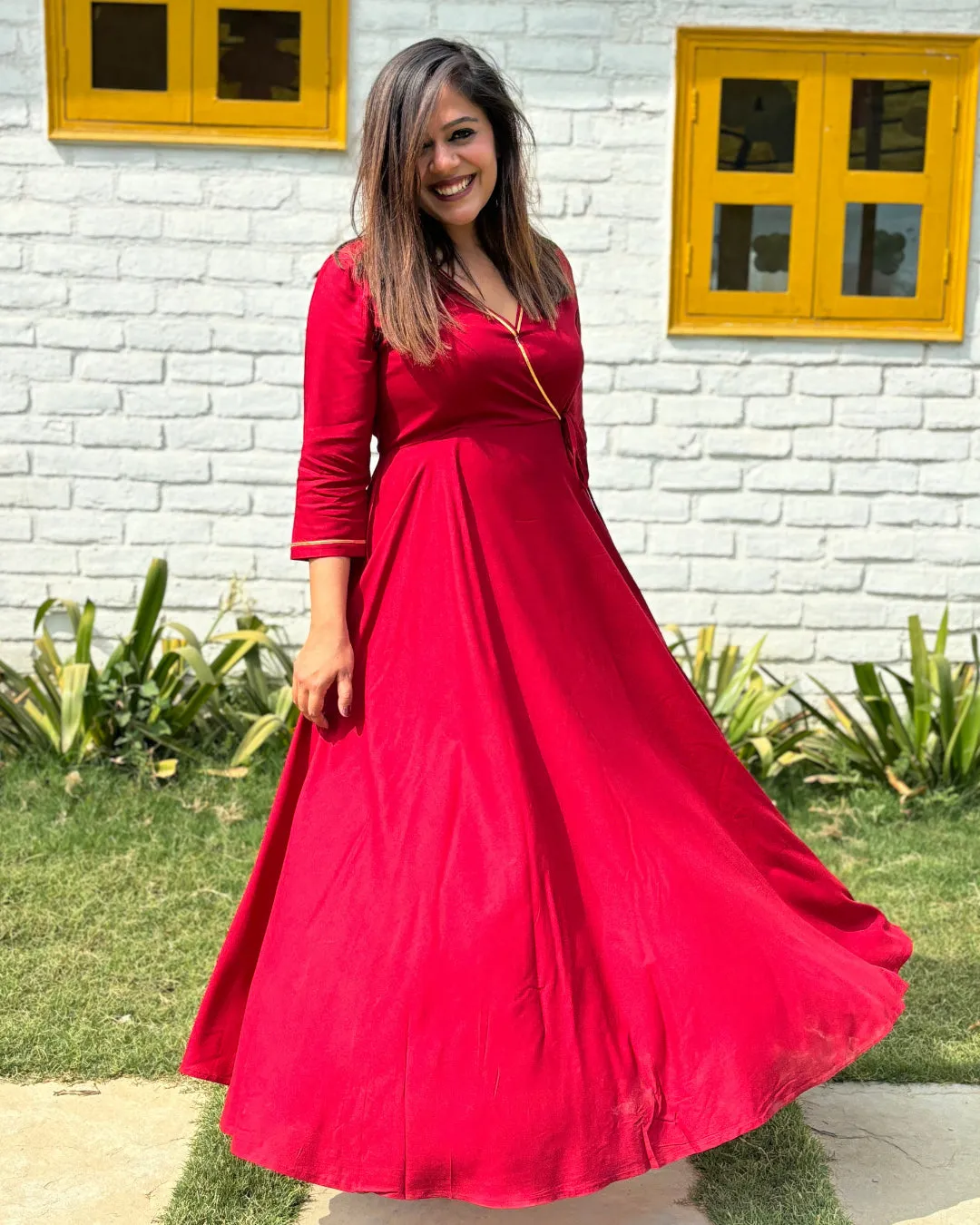 Maroon Angrakhaa Gheredaar Kurta