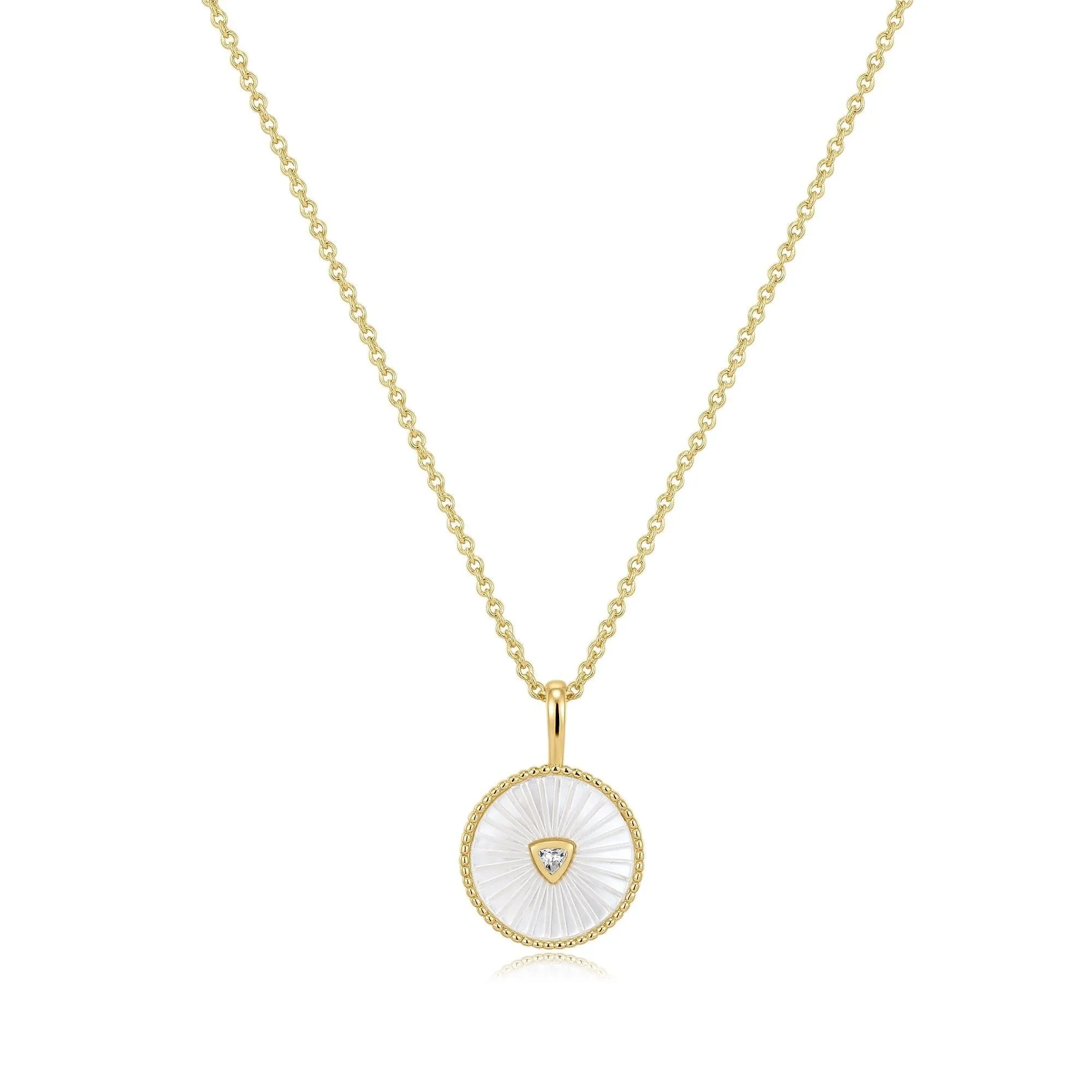 Round Mother Of Pearl Pendant With Cz Center Stone Necklace