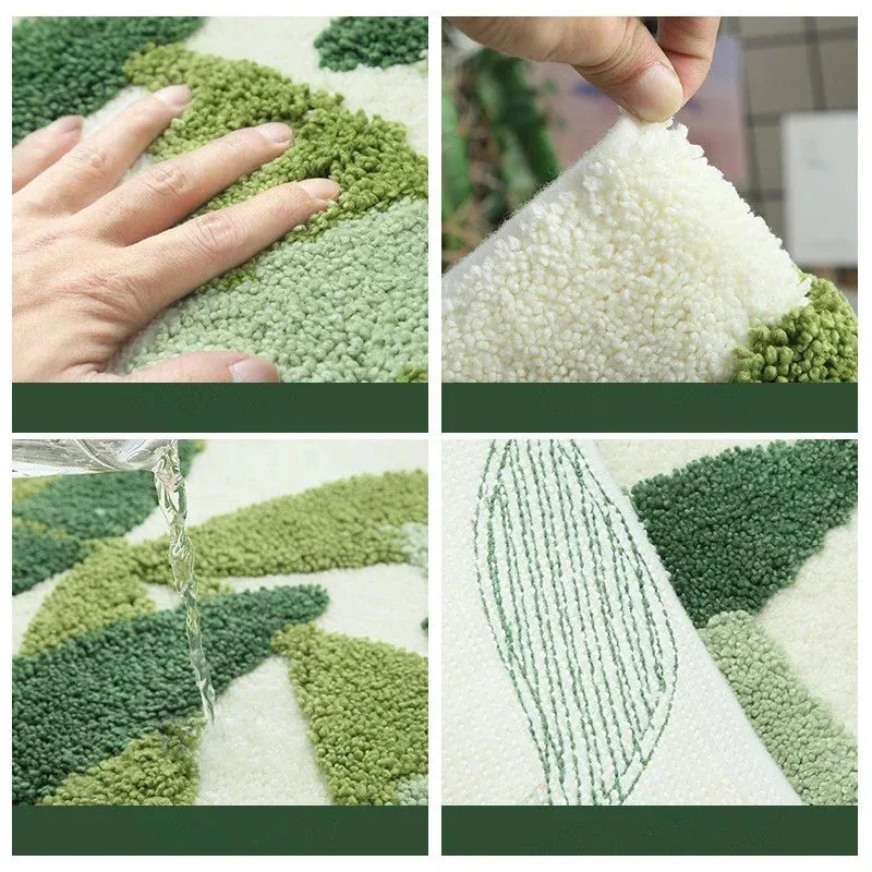 SINOTAO  -  Green Leaves Flocking Bath Mat Non-slip Absorbent Microfiber Bathroom Rug Home Entrance Door Mat Super Soft Bath Carpet Tapijt