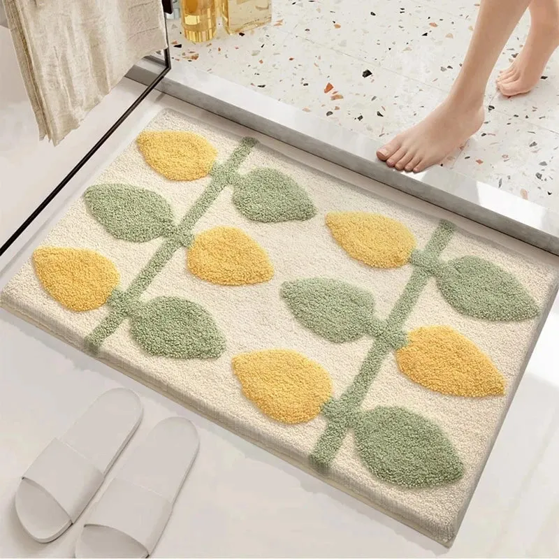 SINOTAO  -  Green Leaves Flocking Bath Mat Non-slip Absorbent Microfiber Bathroom Rug Home Entrance Door Mat Super Soft Bath Carpet Tapijt