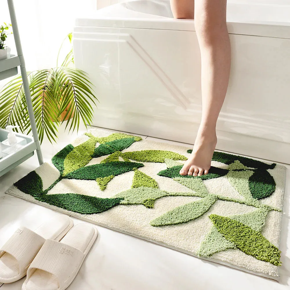 SINOTAO  -  Green Leaves Flocking Bath Mat Non-slip Absorbent Microfiber Bathroom Rug Home Entrance Door Mat Super Soft Bath Carpet Tapijt