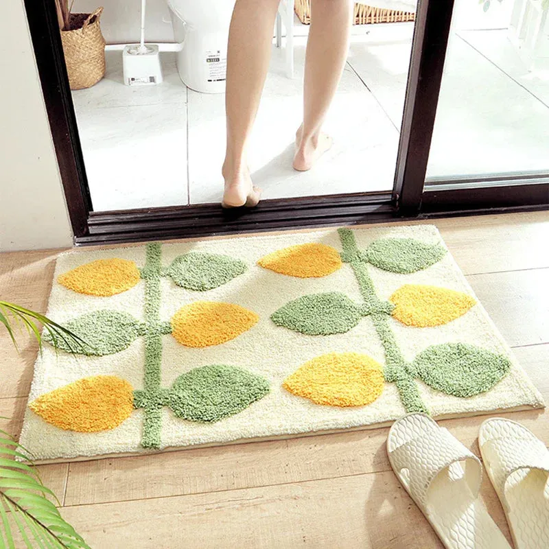 SINOTAO  -  Green Leaves Flocking Bath Mat Non-slip Absorbent Microfiber Bathroom Rug Home Entrance Door Mat Super Soft Bath Carpet Tapijt