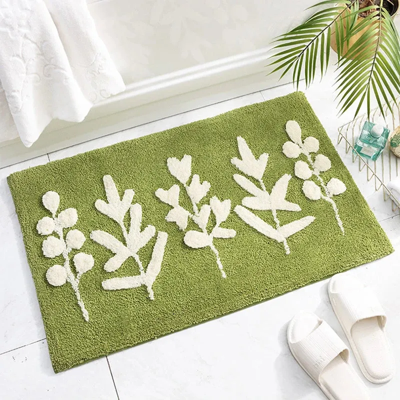 SINOTAO  -  Green Leaves Flocking Bath Mat Non-slip Absorbent Microfiber Bathroom Rug Home Entrance Door Mat Super Soft Bath Carpet Tapijt