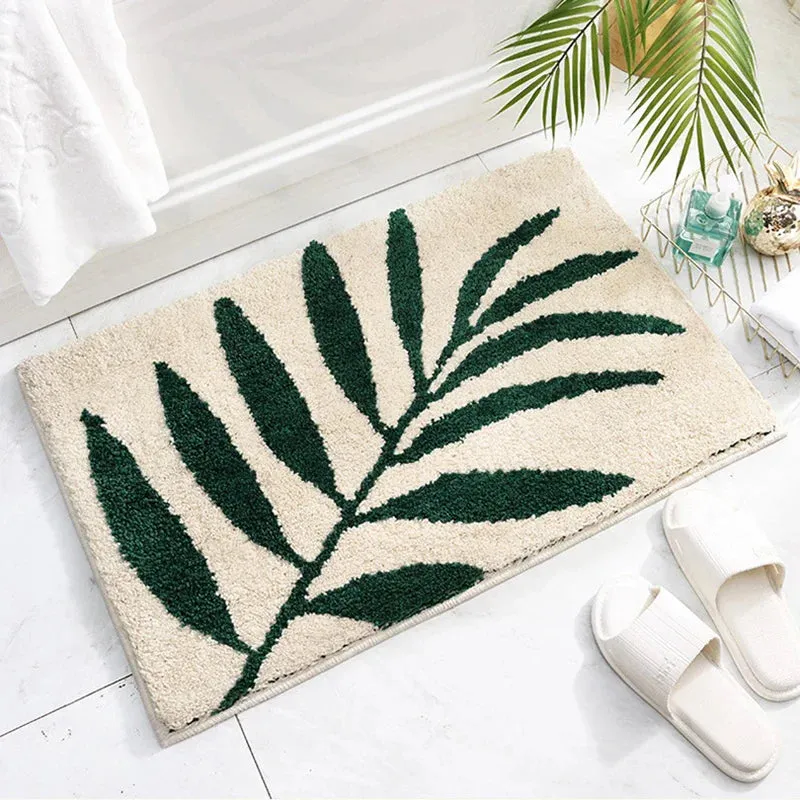 SINOTAO  -  Green Leaves Flocking Bath Mat Non-slip Absorbent Microfiber Bathroom Rug Home Entrance Door Mat Super Soft Bath Carpet Tapijt